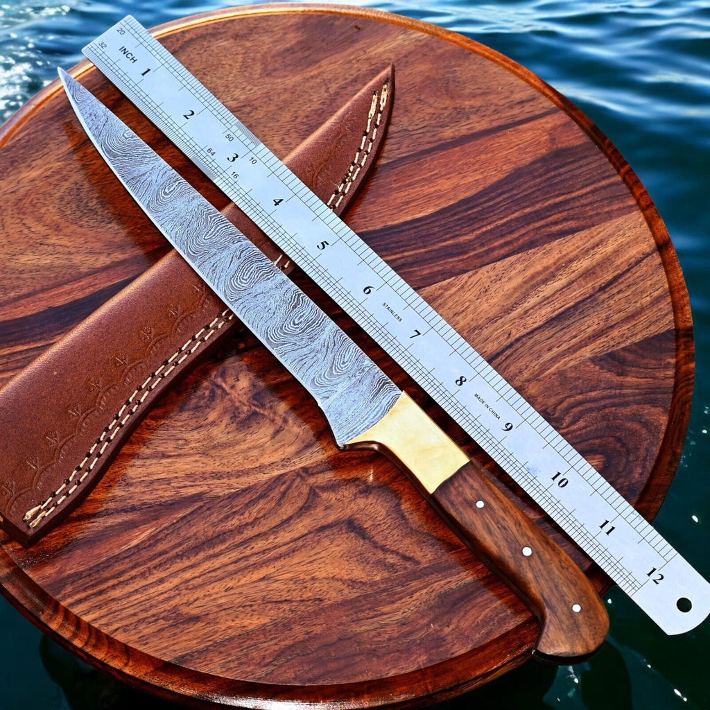 Handmade Damascus Fillet Knife – 12.5" Rosewood Handle