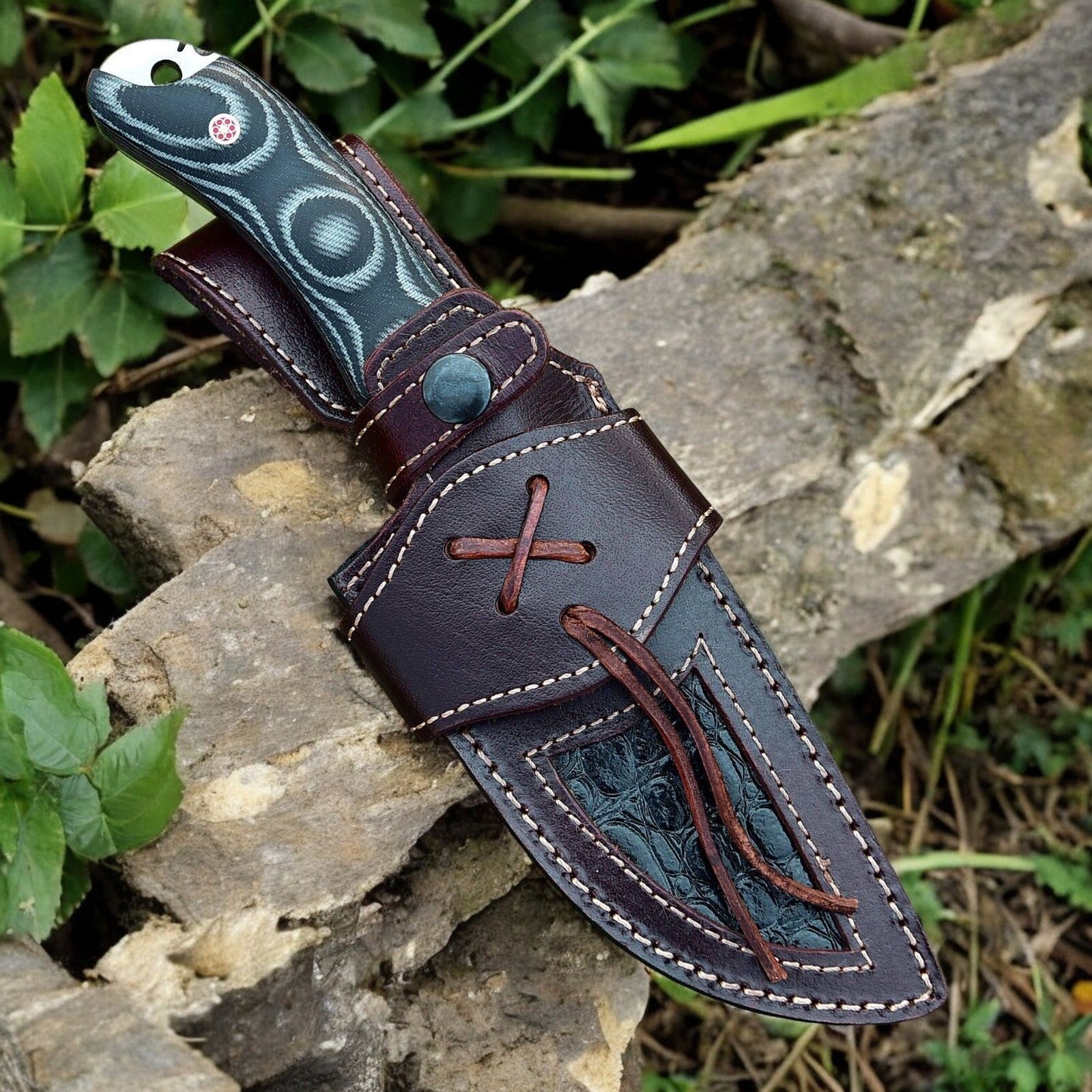 Custom Handmade Damascus Hunting Knife – 9" with Micarta Handle