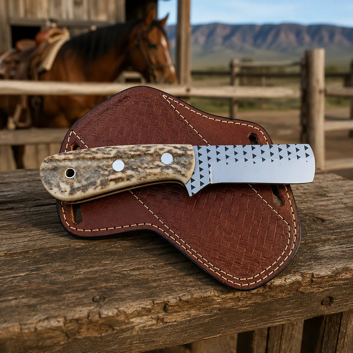 Stagrasp Rasp Steel Stag Horn Bull Cutter – Leather Sheath