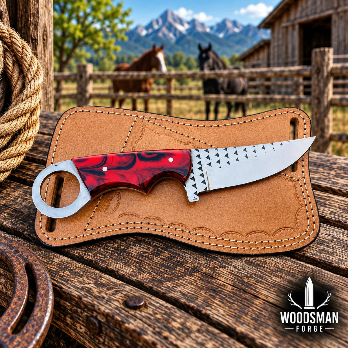 Ashridge Rasp Steel Skinner Knife – Resin Handle & Leather Sheath