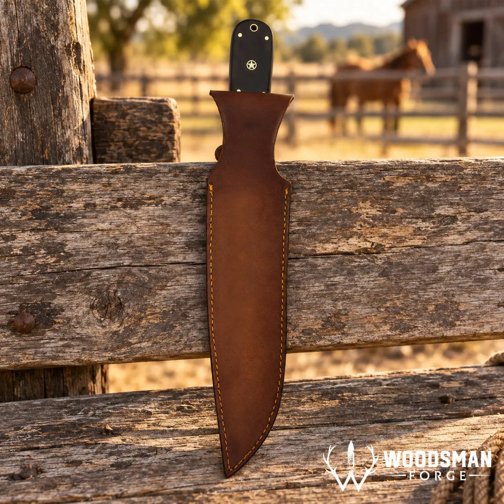 Blackridge Damascus Bowie Knife – Micarta Handle & Leather Sheath
