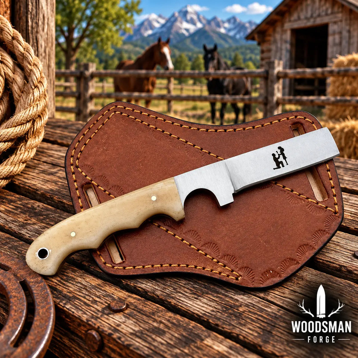 Camelwarden J2 Steel Cowboy Bull Cutter Knife – Camel Bone Handle
