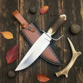 Handmade D2 Steel Bowie Knife – Natural Antler Handle & Leather Sheath