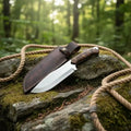 Handmade D2 Steel Bowie Knife – Stabilized Burl Wood Handle & Leather Sheath