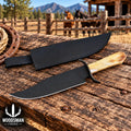 Ironmesa Powder Coated Bowie Knife – Camel Bone Handle & Leather Sheath