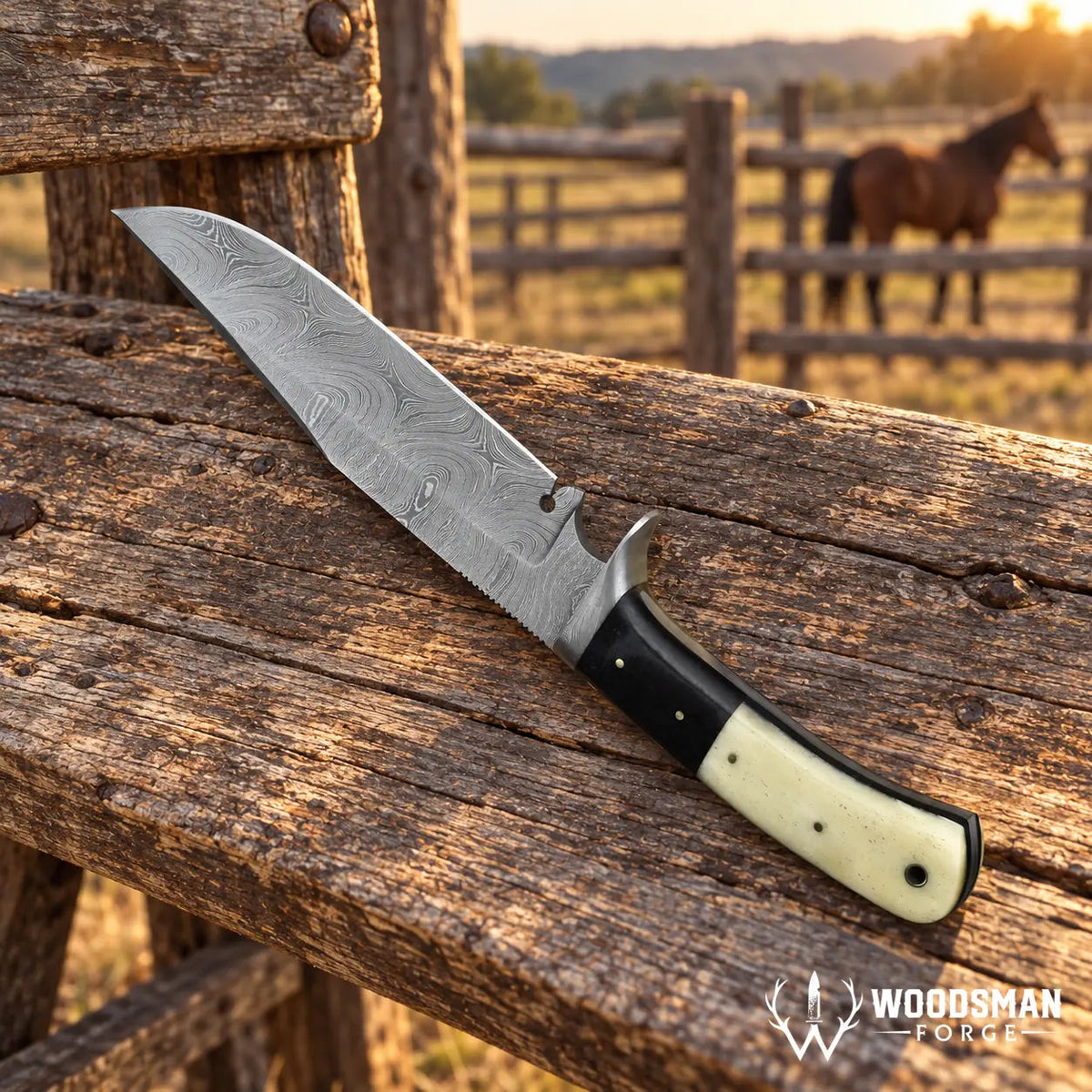 Stonebrook Damascus Bowie Knife – Bone & Micarta Handle