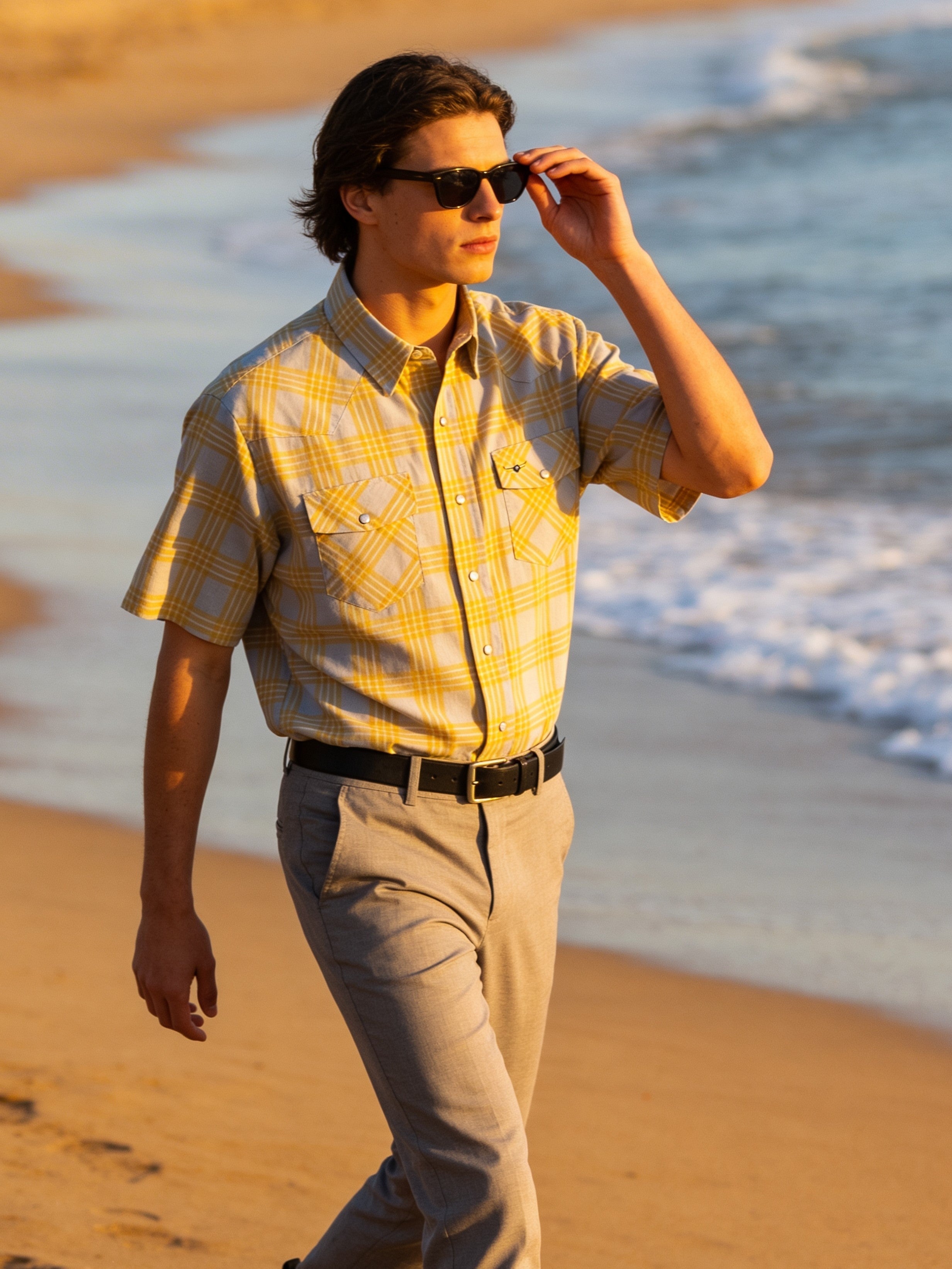 Feather Plaids - Gray & Yellow - Short Sleeve - NEW FIT