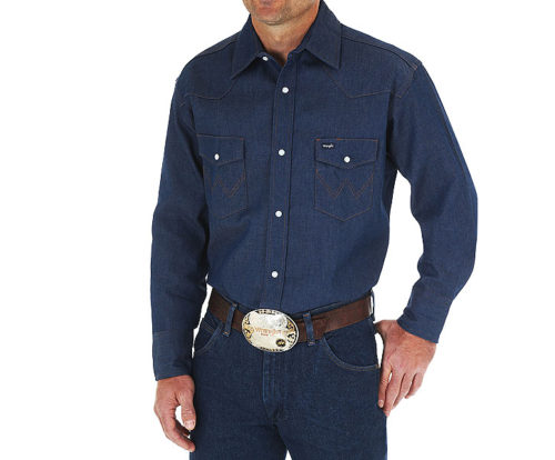 Wrangler Cowboy Cut Work Western Denim Long Sleeve Shirt 70127