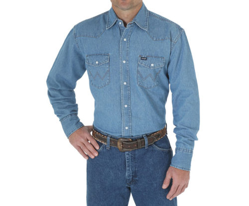 Wrangler Cowboy Cut Work Western Denim Long Sleeve Shirt 70127